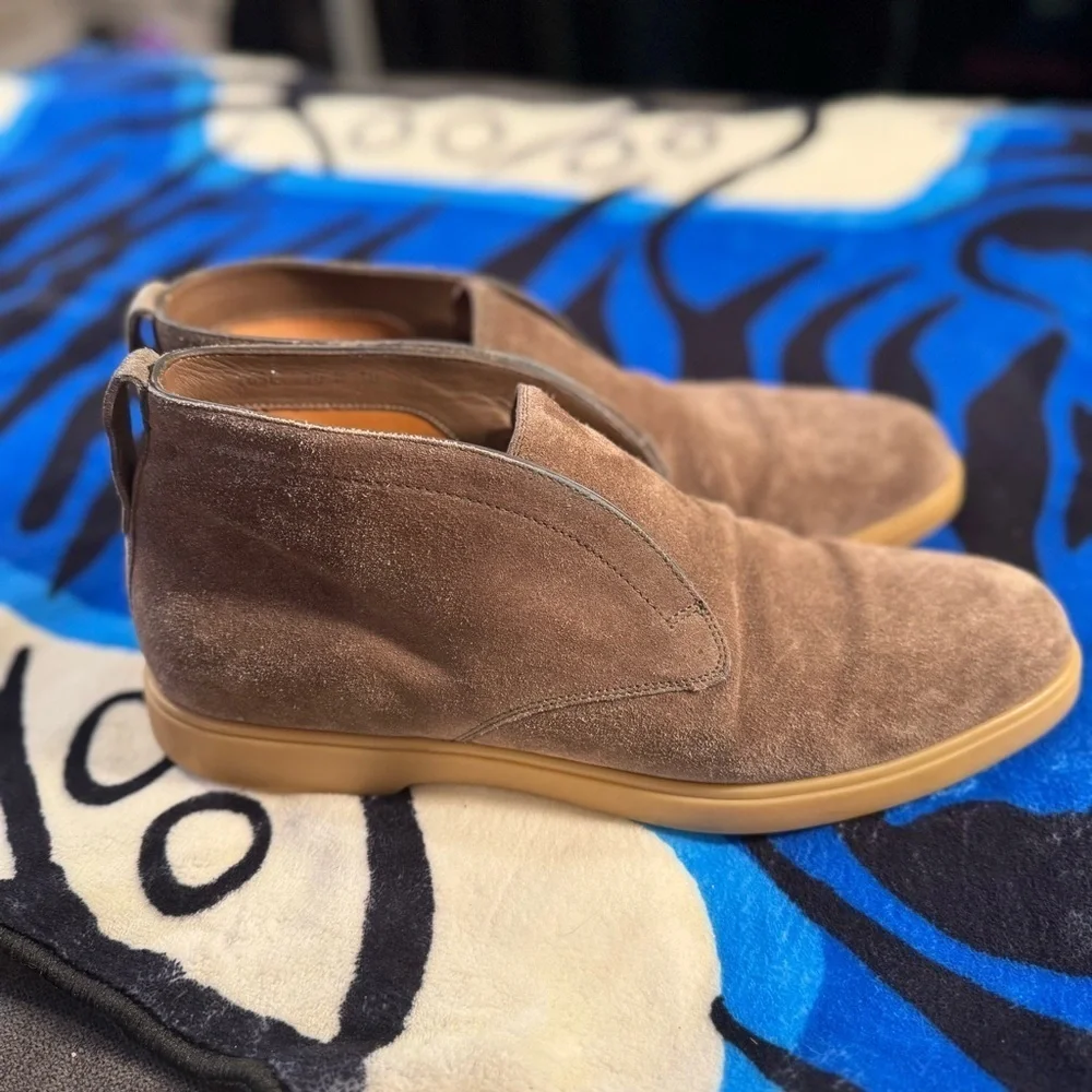 Santoni Brown Suede Chukka Slip-On Boots with Tan Soles